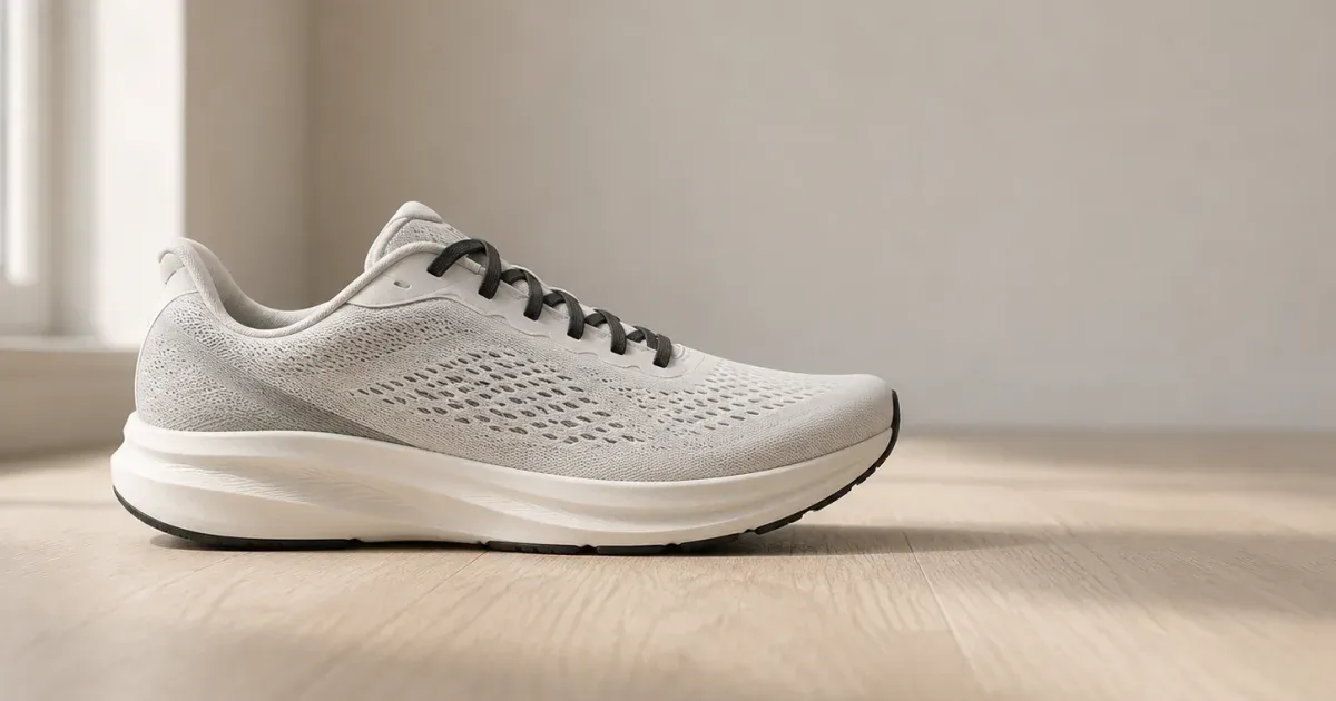 Hoka Clifton 10 lightweight running shoe shown from the side on a wood floor
